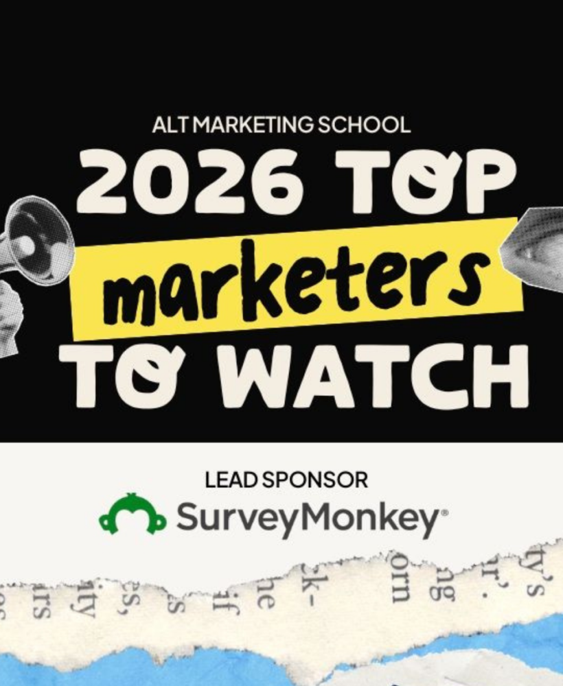 A promotional banner for Alt Marketing School's 2026's Top Marketers To Watch awards, in which Ryan Percival was listed as a 'social media trailblazer'