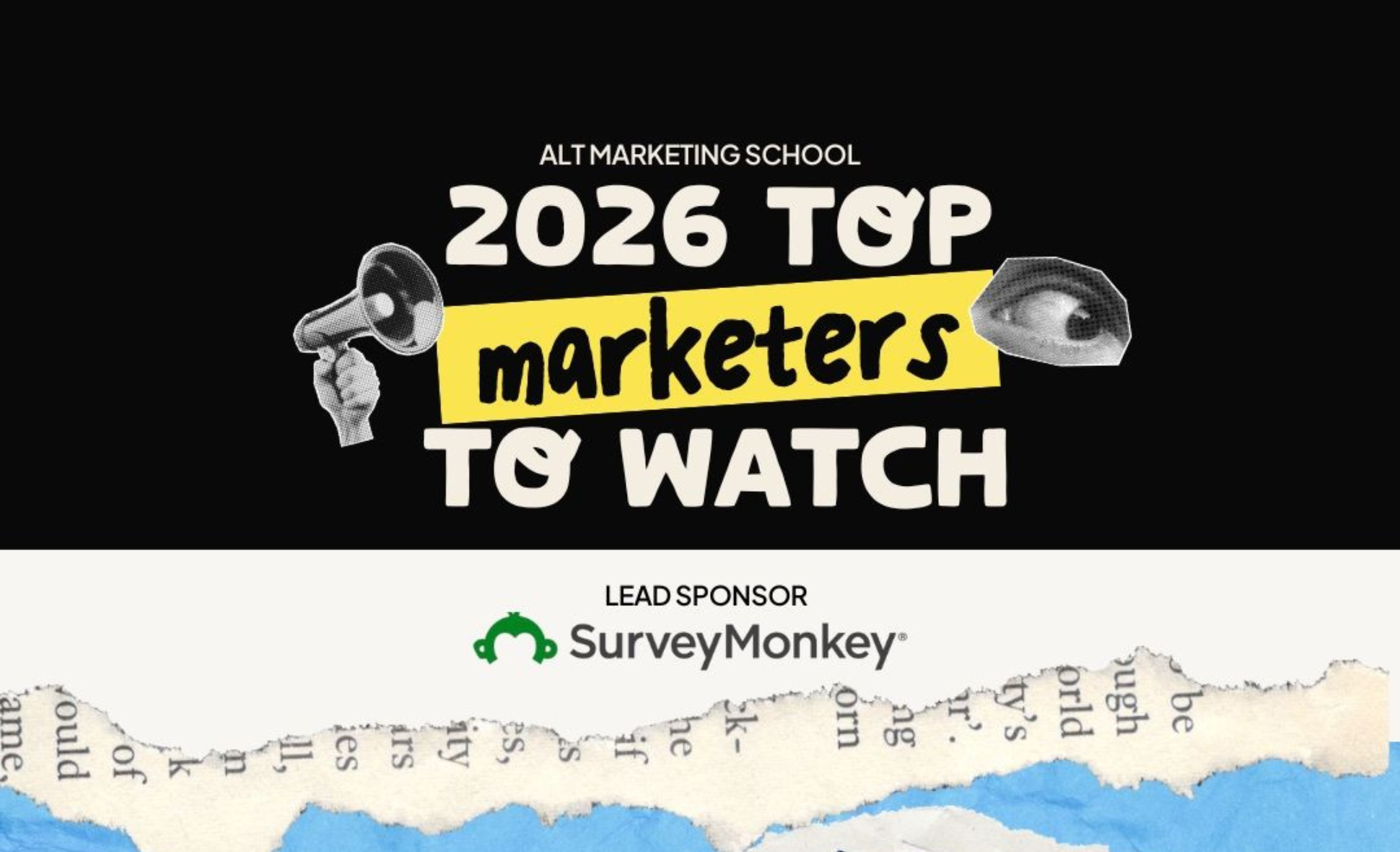A promotional banner for Alt Marketing School's 2026's Top Marketers To Watch awards, in which Ryan Percival was listed as a 'social media trailblazer'